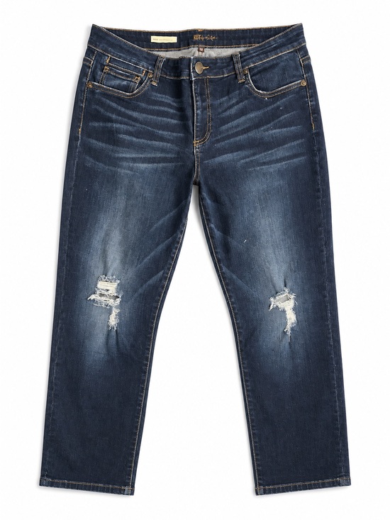 Kut from the Kloth Denim - KUT from the Kloth Reese Ankle Straight Leg Jeans Size 12 Distressed Dark Wash